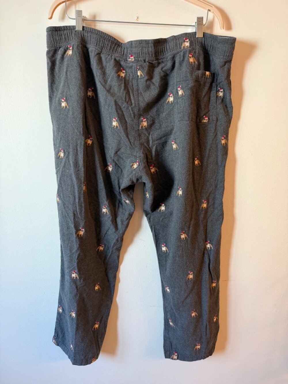 J. Crew Mens Gray Flannel Pajama Pants With Embroidered Dogs In Santa Hats Size - Picture 5 of 6